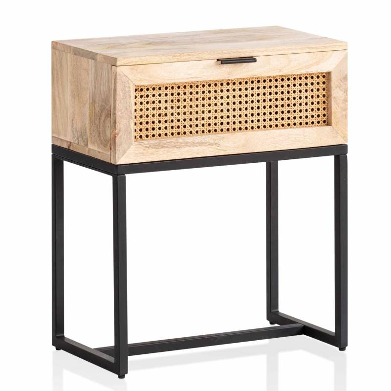 Nachtkonsole Mango Massivholz / Rattan 50x60x30 cm Nachttisch Braun von Wohnling