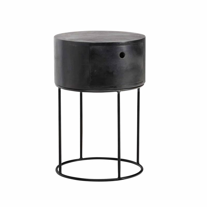 Nachtkonsole Mango Massivholz Metall 40x40x60 cm Nachttisch Schwarz von Wohnling