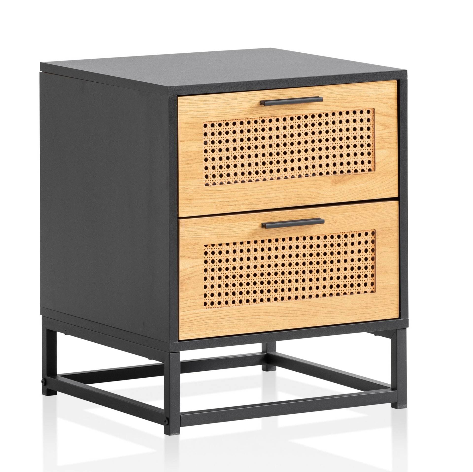 Nachtkonsole Schwarz Wiener Geflecht 45x45x56cm mit Schubladen Stauraum Nachtkonsole Schwarz Wiener Geflecht 45x45x56cm mit Schubladen Stauraum von Wohnling