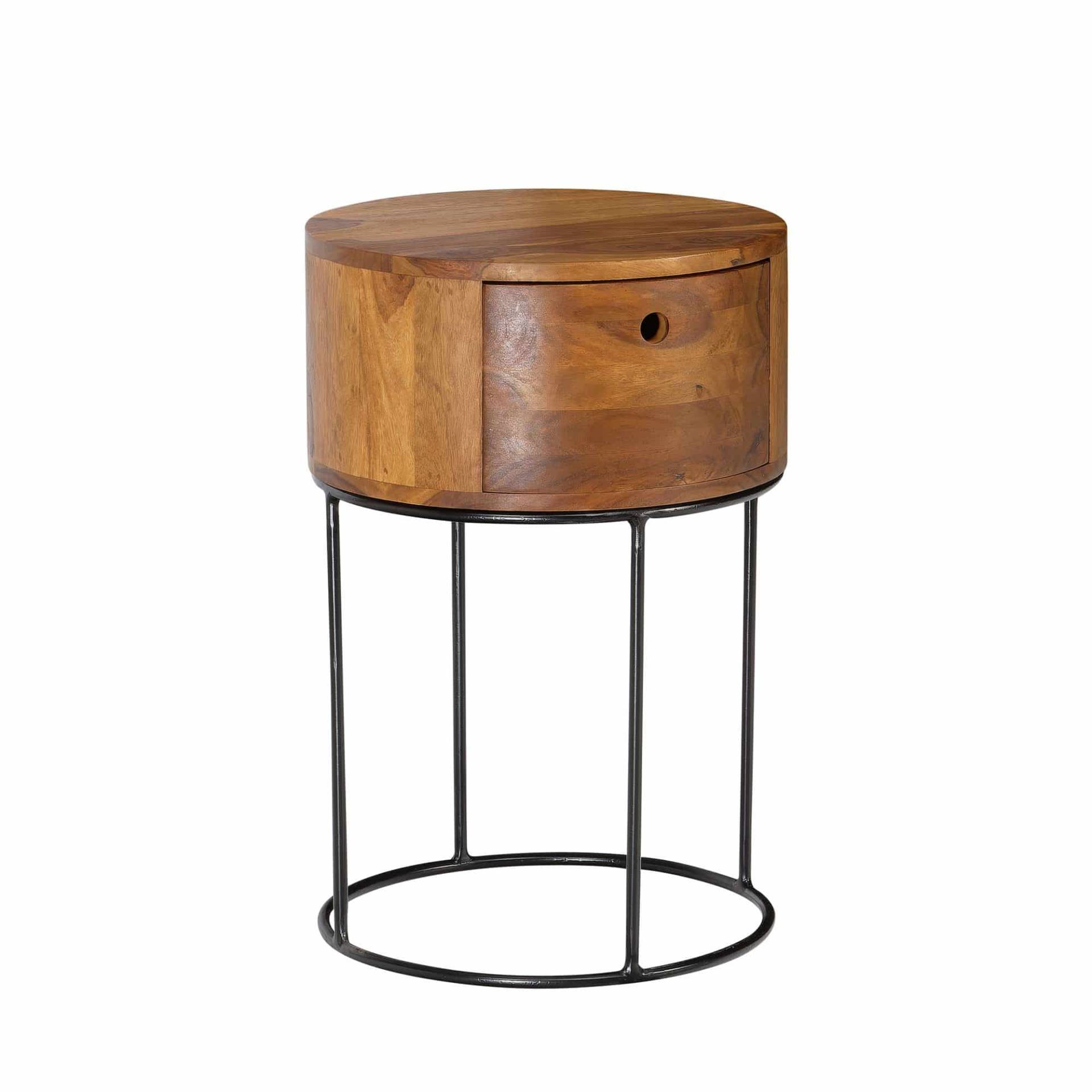 Nachtkonsole Sheesham Massivholz Metall 40x40x60 cm Nachttisch Braun von Wohnling