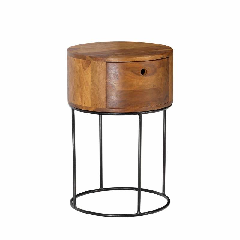 Nachtkonsole Sheesham Massivholz Metall 40x40x60 cm Nachttisch Braun von Wohnling