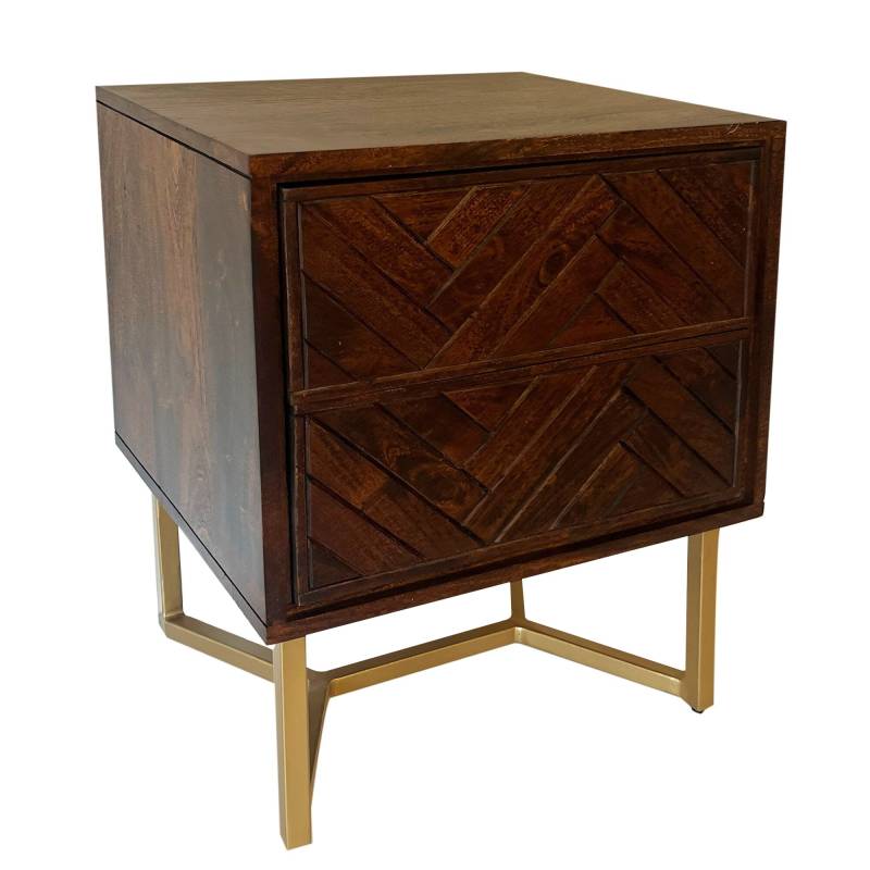 Nachttisch Akazie Massiv 2 Schubladen Fischgrät Braun Metallgestell 45x40x57cm Modern Nachttisch Akazie Massiv 2 Schubladen Fischgrät Braun Metallgestell 45x40x57cm Modern von Wohnling