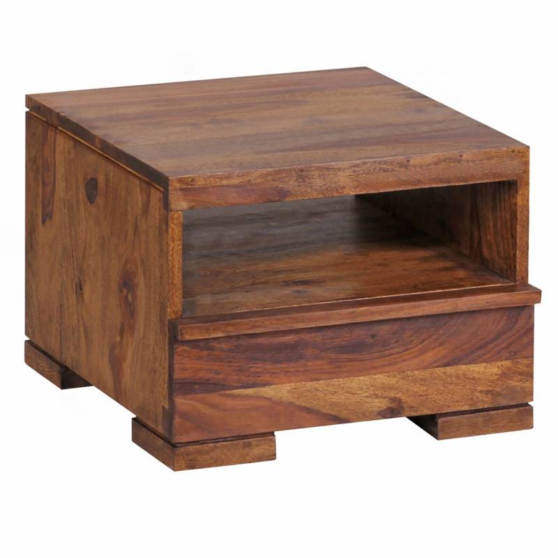 Nachttisch MUMBAI Massiv-Holz Sheesham Nacht-Kommode 30 cm 1 Schublade Ablage Nachtschrank Landhaus-Stil Echt-Holz von Wohnling