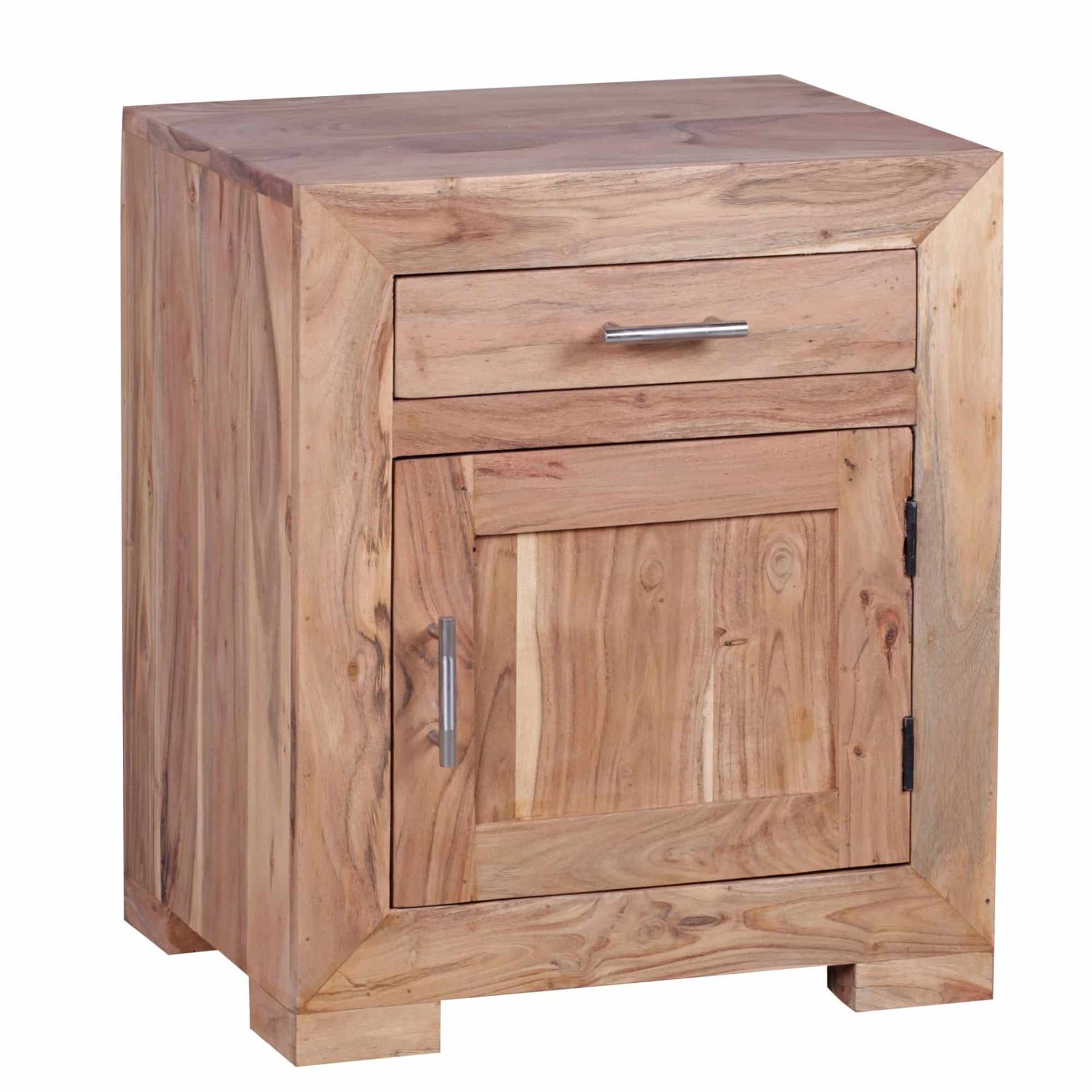 Nachttisch MUMBAI Massivholz Akazie Design Nachtkommode 60 cm mit Schublade und Tür Nachtschrank für Boxspringbett Nachttisch MUMBAI Massivholz Akazie Design Nachtkommode 60 cm mit Schublade und Tür Nachtschrank für Boxspringbett von Wohnling