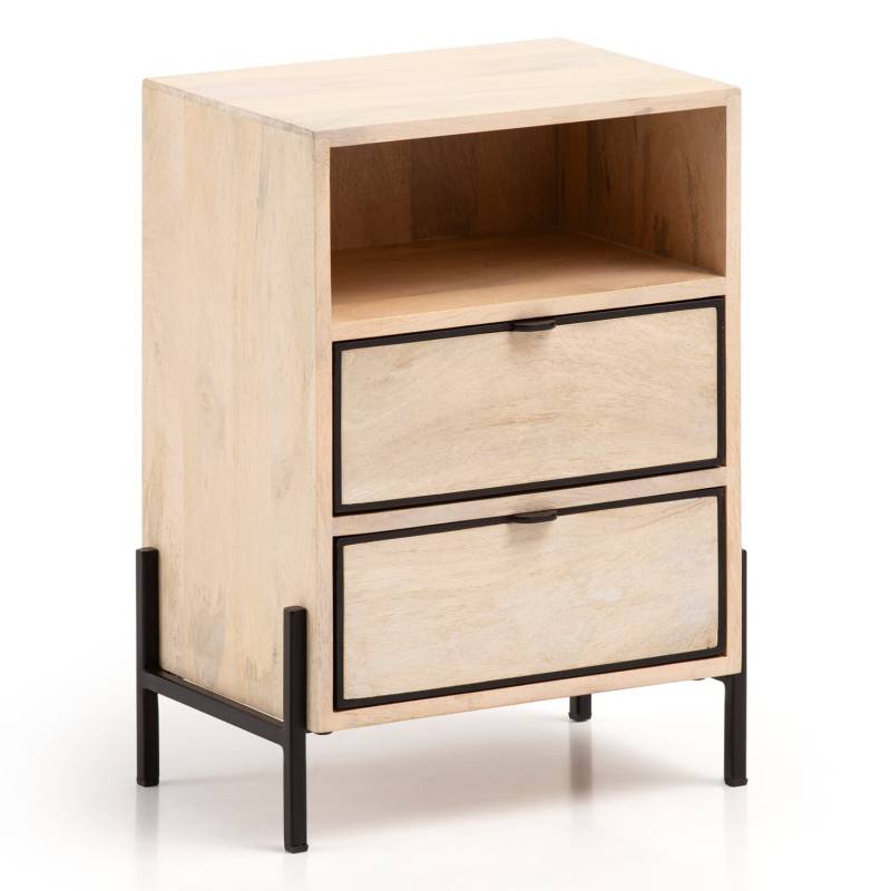 Nachttisch Mango Massivholz Metall 43x60x30cm Braun 2 Schubladen von Wohnling