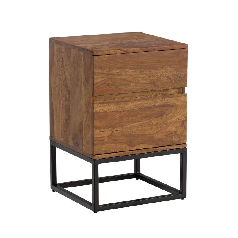Nachttisch Sheesham Massivholz Metall 2 Schubladen Industrial 40x38x60cm von Wohnling