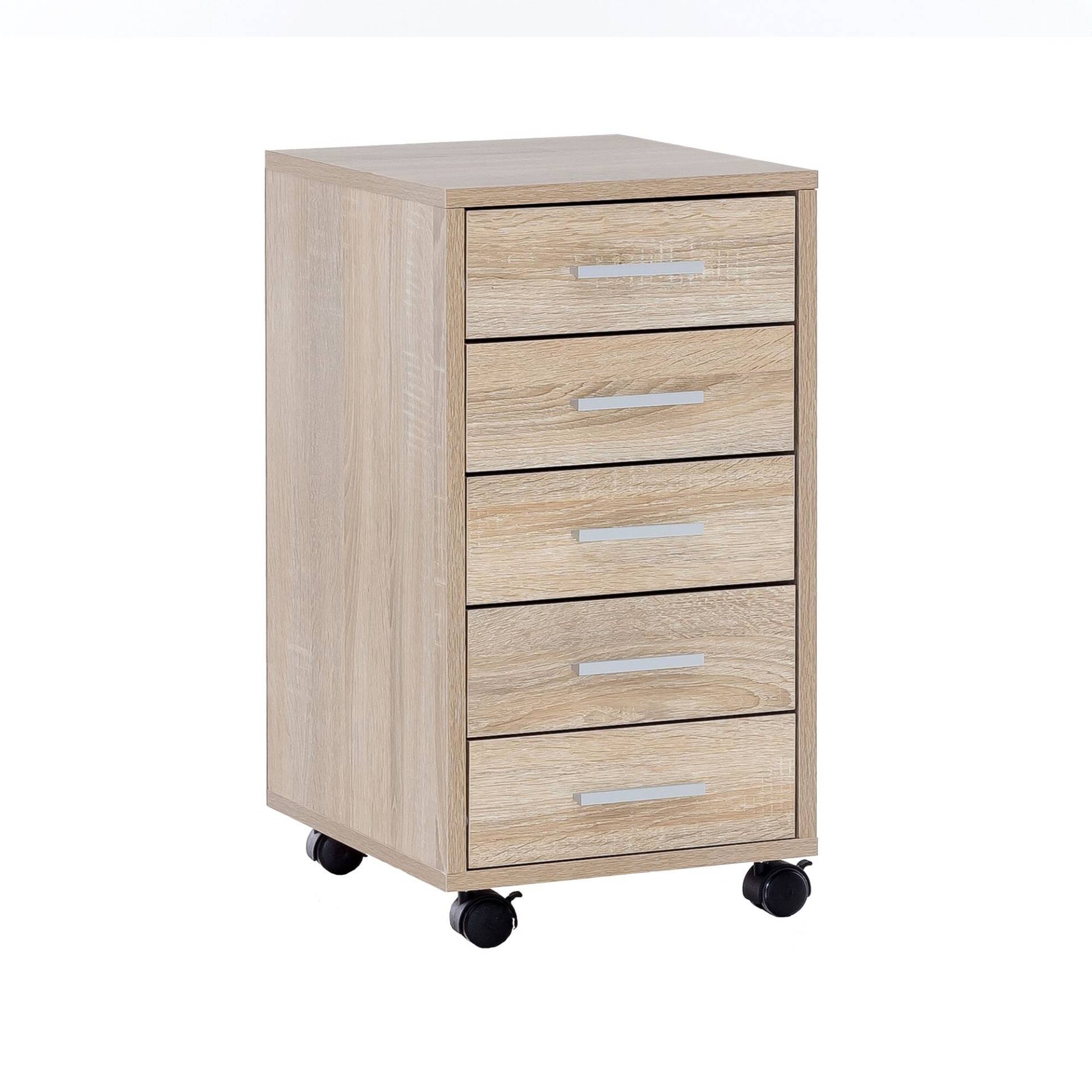 Rollcontainer Sonoma Holz 33x63x38cm 5 Schubladen Schreibtischcontainer mit Rollen Rollcontainer Sonoma Holz 33x63x38cm 5 Schubladen Schreibtischcontainer mit Rollen von Wohnling