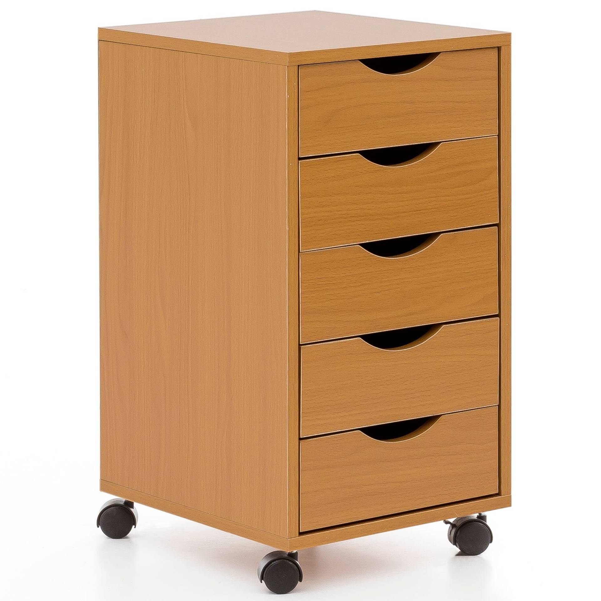 Rollcontainer WL5.924 33x64x38cm Buche MDF 5 Schubladen Bürocontainer mit Rollen Rollcontainer WL5.924 33x64x38cm Buche MDF 5 Schubladen Bürocontainer mit Rollen von Wohnling