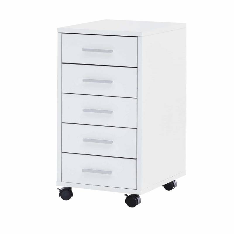 Rollcontainer Weiß 33 x 63 x 38 cm Holz Schubladenschrank Schreibtisch von Wohnling