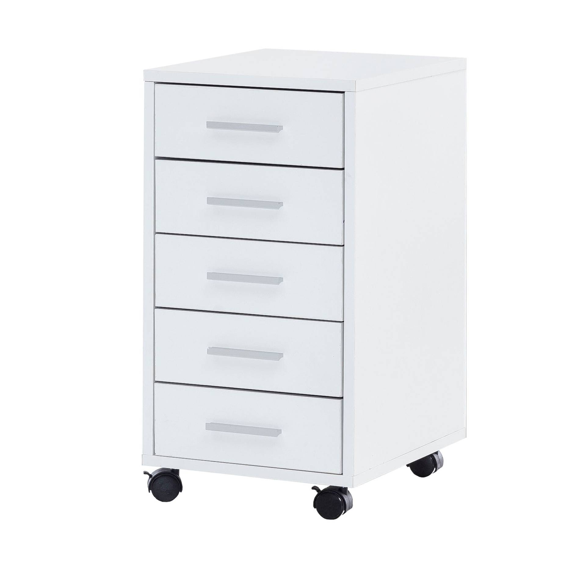 Rollcontainer Weiß Holz 33x63x38cm 5 Schubladen Büro Schreibtischcontainer mit Rollen Rollcontainer Weiß Holz 33x63x38cm 5 Schubladen Büro Schreibtischcontainer mit Rollen von Wohnling