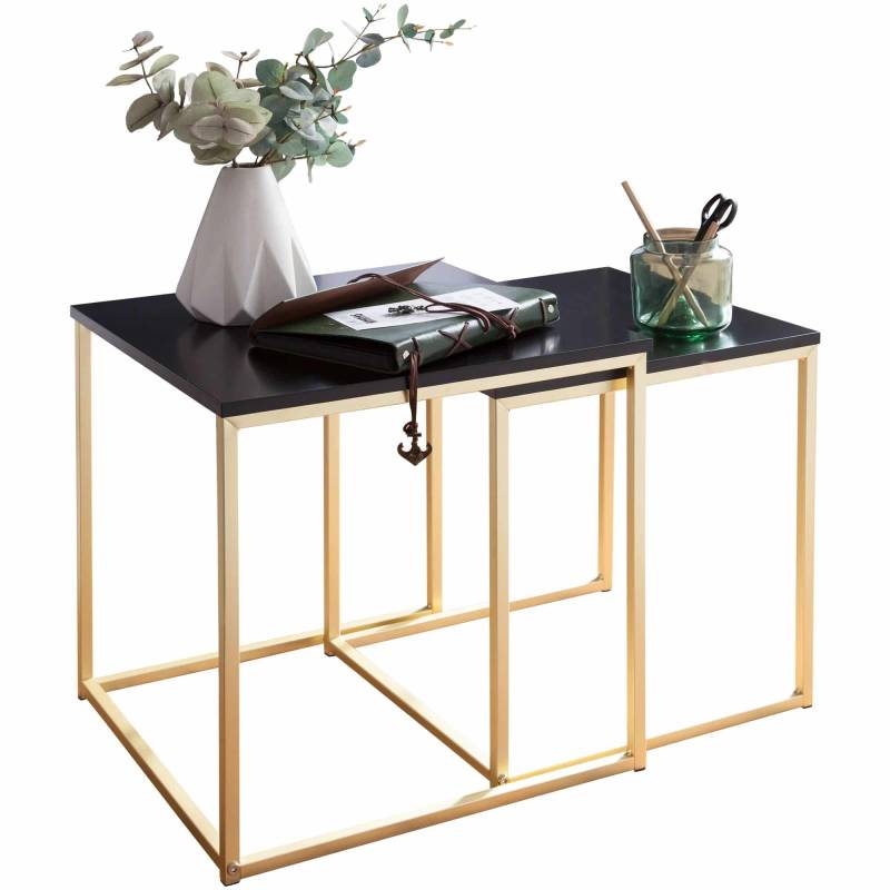 Satztisch CHUR Schwarz / Gold Beistelltisch MDF / Metall von Wohnling