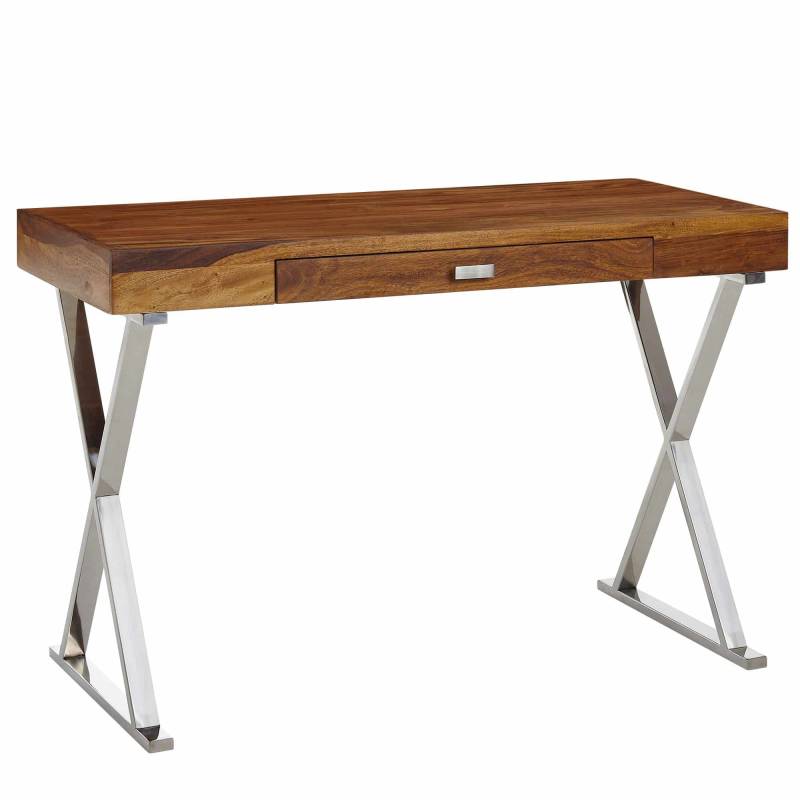 Schreibtisch 120x55x78 cm Sheesham Massivholz / Metall Chrom von Wohnling