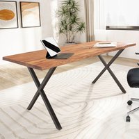 Schreibtisch 140 cm Akazie Massivholz Bürotisch Computertisch Baumkante von Wohnling