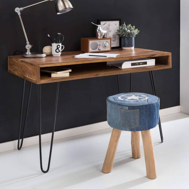 Schreibtisch BAGLI braun 110 x 60 x 76 cm Massiv Holz Laptoptisch Sheesham Natur von Wohnling