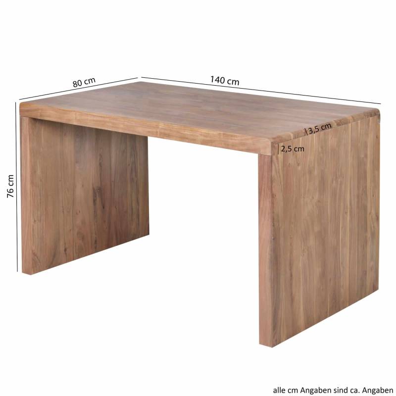 Schreibtisch BOHA Massiv-Holz Akazie Computertisch 140 cm breit Echtholz Design Ablage Büro-Tisch Landhaus-Stil von Wohnling