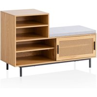 Schuhbank 120cm Garderobe mit Sitzbank Wiener Geflecht Schuhregal Eiche von Wohnling