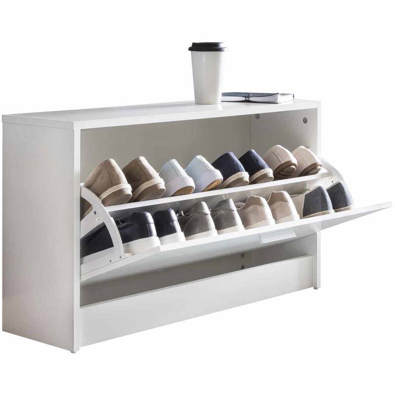 Schuhbank SPLIT mit Sitzfläche Weiß Schuhkipper Holz 80 x 47 x 24 cm von Wohnling
