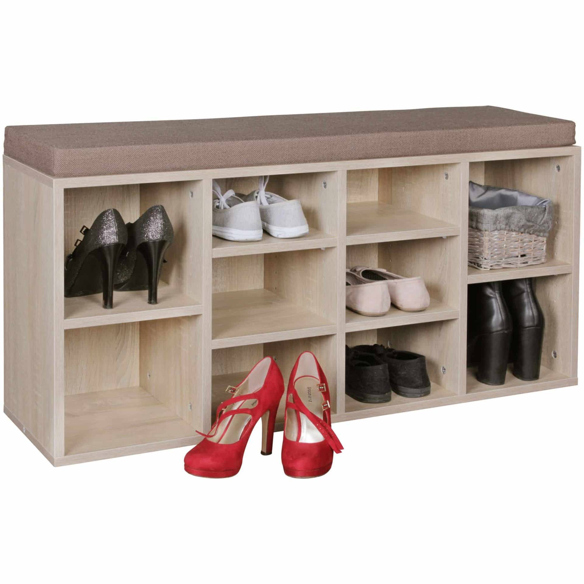Schuhbank mit Sitzauflage sonoma Flurbank 103,5 x 53 x 30 cm von Wohnling