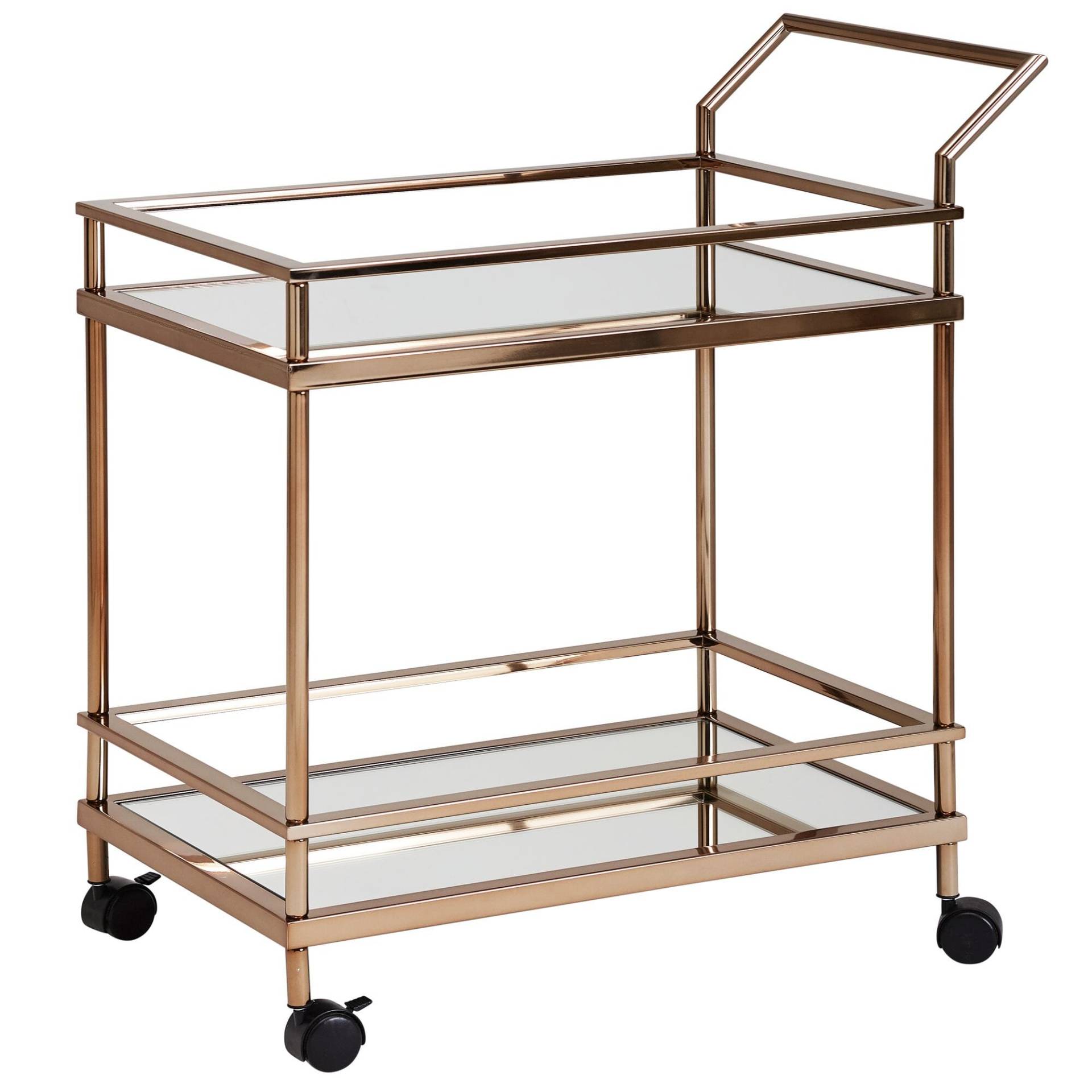 Servierwagen Dunkles Gold 2 Ebenen Bremsen Glasplatte Rollen von Wohnling
