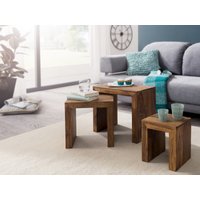 Sheesham 3-teiliger Satztisch Massiv Beistelltisch Massivholz von Wohnling