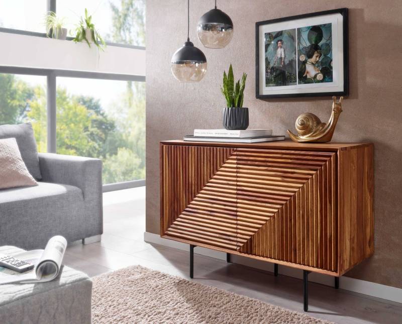 Sideboard 100x71x40 cm Sheesham Massivholz / Metall Anrichte von Wohnling