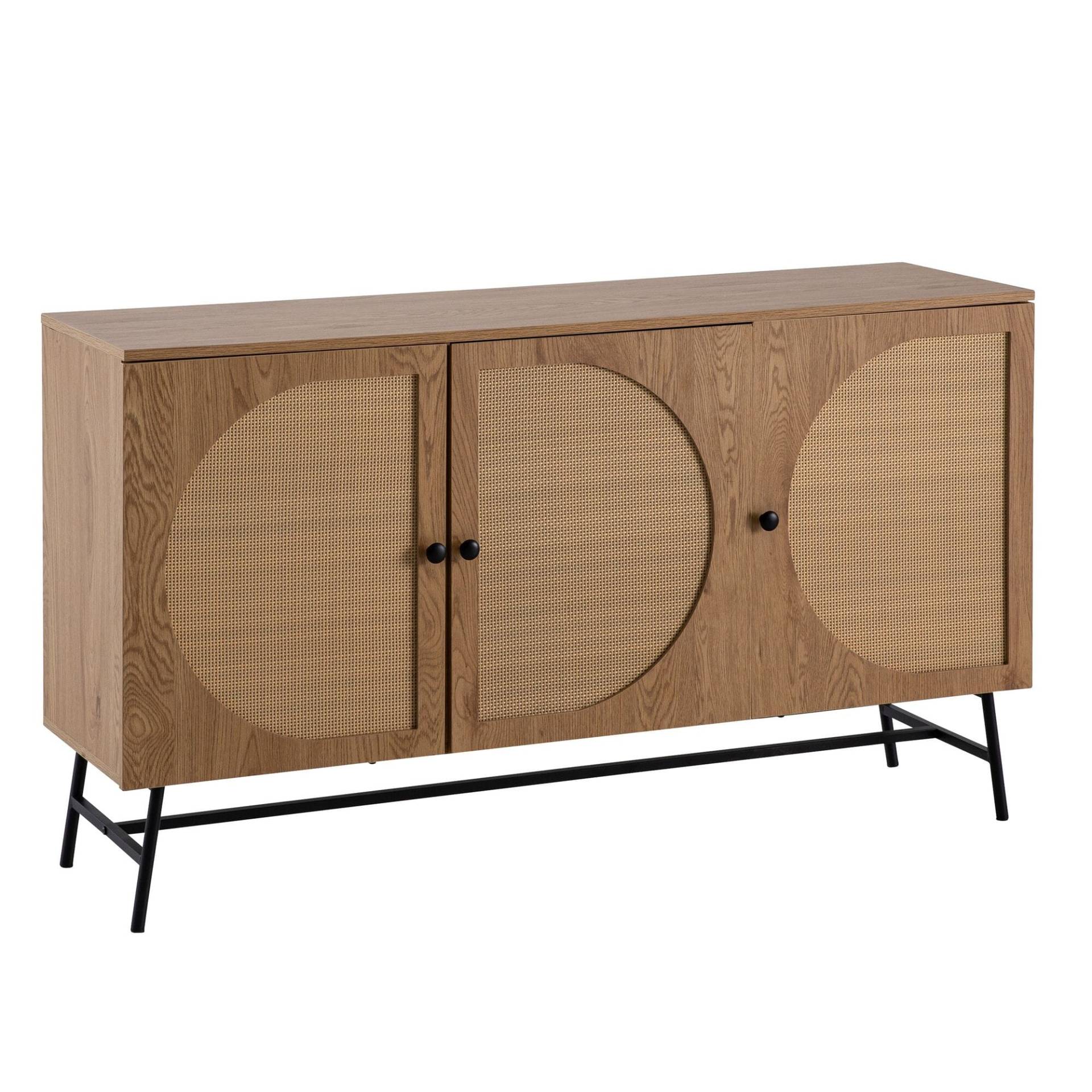 Sideboard 140x80x39cm Eiche-Dekor Rattan Modern 3 Türen Wohnzimmer Sideboard 140x80x39cm Eiche-Dekor Rattan Modern 3 Türen Wohnzimmer von Wohnling