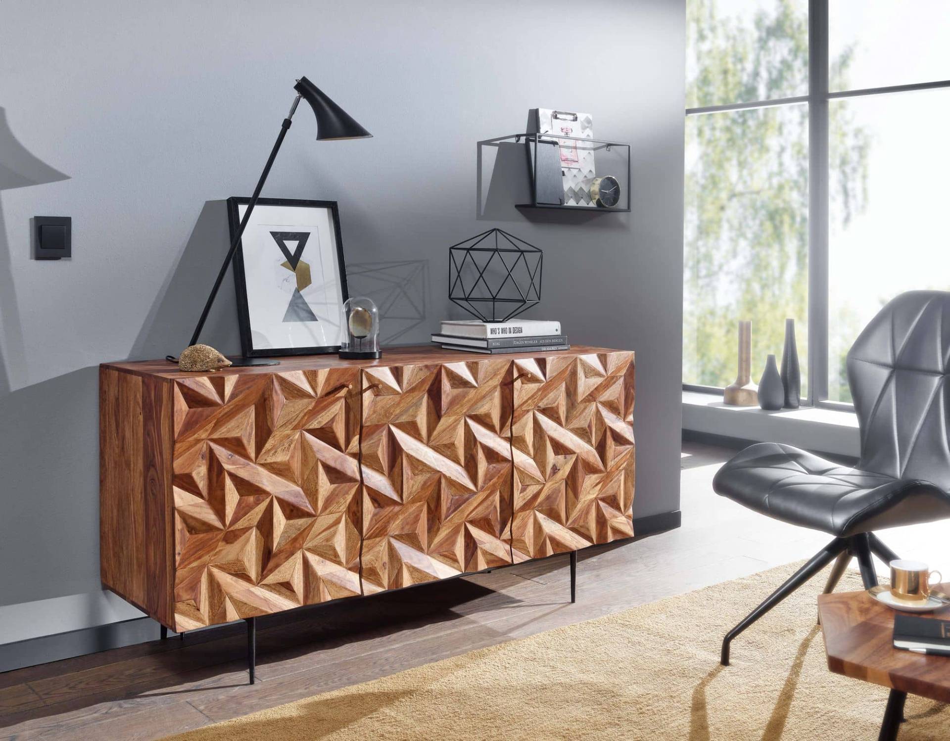 Sideboard 144x72x47 cm Sheesham Massivholz / Metall Anrichte von Wohnling