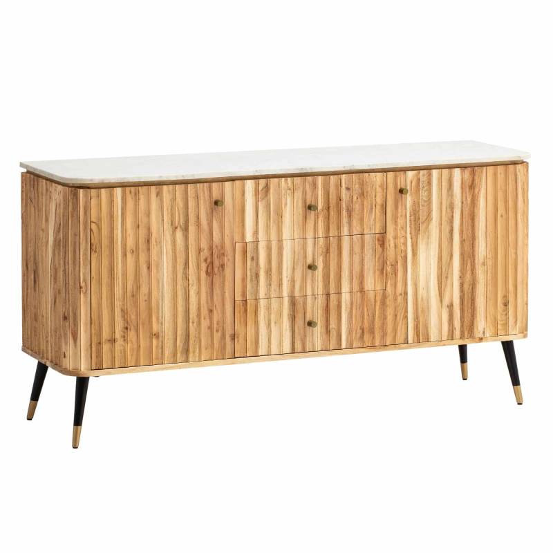 Sideboard 150x80x45 cm Akazie Massivholz Kommode Echter Marmor von Wohnling