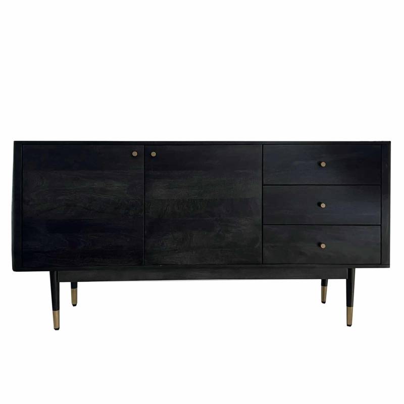 Sideboard 160x81x42 cm Akazie Massivholz Kommode Schwarz von Wohnling