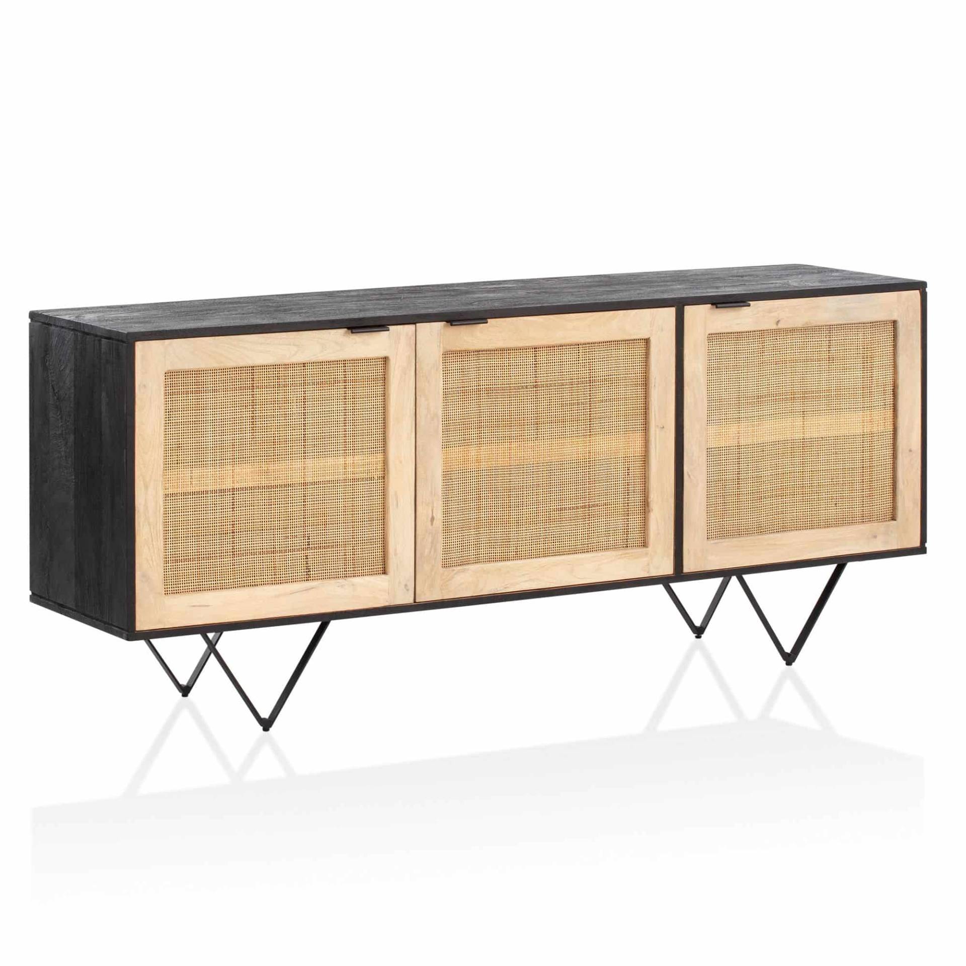 Sideboard 175x75x45 cm Mango Massivholz / Rattan Kommode mit 3 Türen Sideboard 175x75x45 cm Mango Massivholz / Rattan Kommode mit 3 Türen von Wohnling