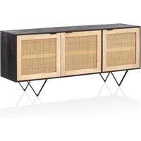 Sideboard 175x75x45 cm Massivholz Rattan Anrichte Kommodenschrank von Wohnling