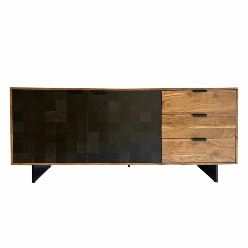 Sideboard 175x76x40 cm Akazie Massivholz Kommode mit Steinoptik von Wohnling