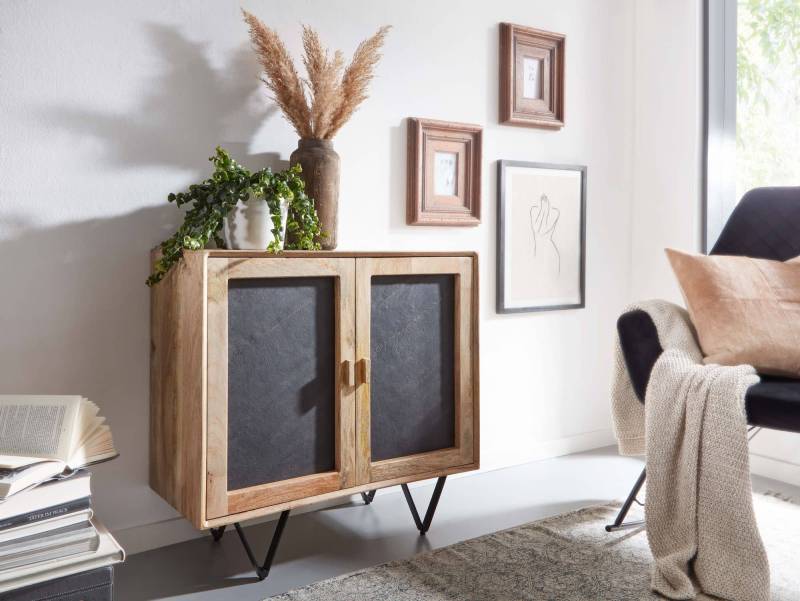 Sideboard 80x75x35 cm Mango Massivholz / Stein Anrichte Braun von Wohnling
