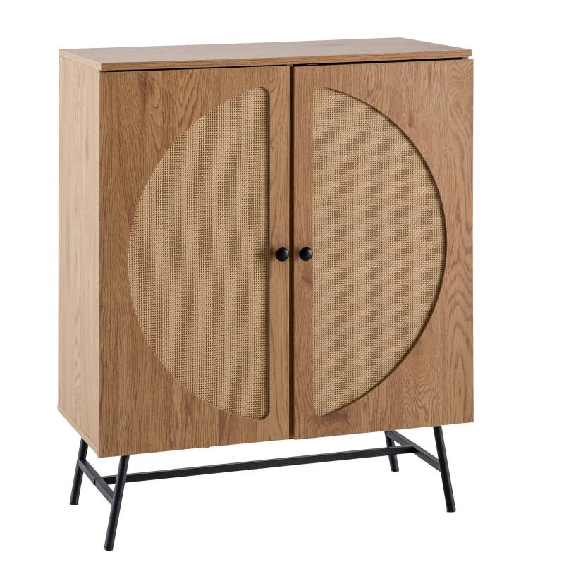 Sideboard Highboard Eiche-Dekor Rattan Modern 80x103x39cm 2 Türen Wohnzimmer von Wohnling
