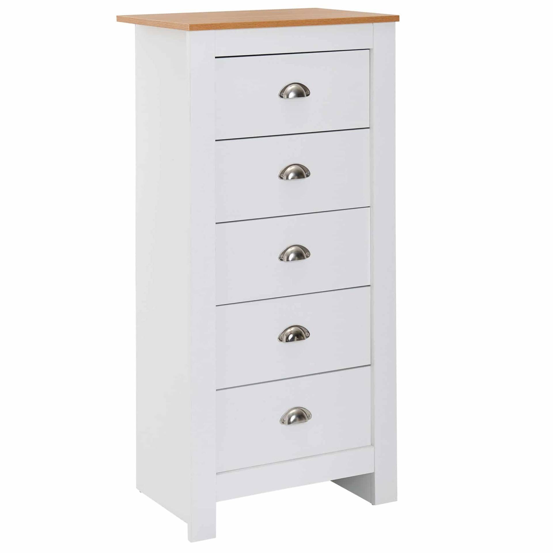 Sideboard mit 5 Schubladen 53x114x39 cm Kommode Weiß / Eiche Modern von Wohnling