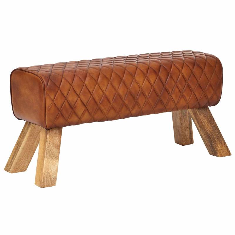 Sitzbank Echtleder / Massivholz 89x46x35 cm Leder Modern Turnbock von Wohnling