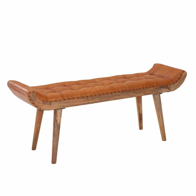 Sitzbank Echtleder / Massivholz Bank Braun 125x50x38 cm Chesterfield von Wohnling