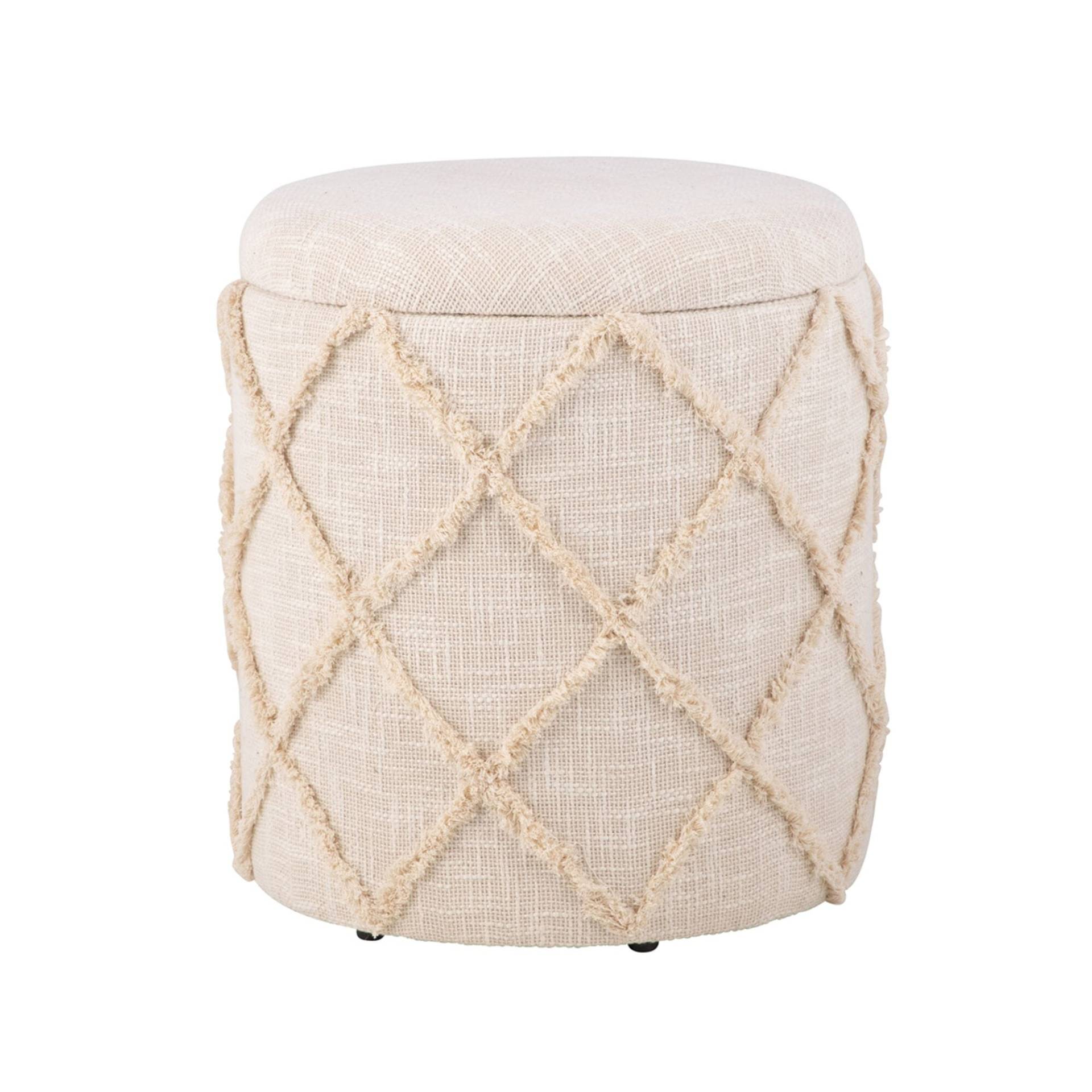 Sitzhocker mit Stauraum rund 40x40x45 cm Baumwolle Creme Boho Design abnehmbarer Deckel von Wohnling