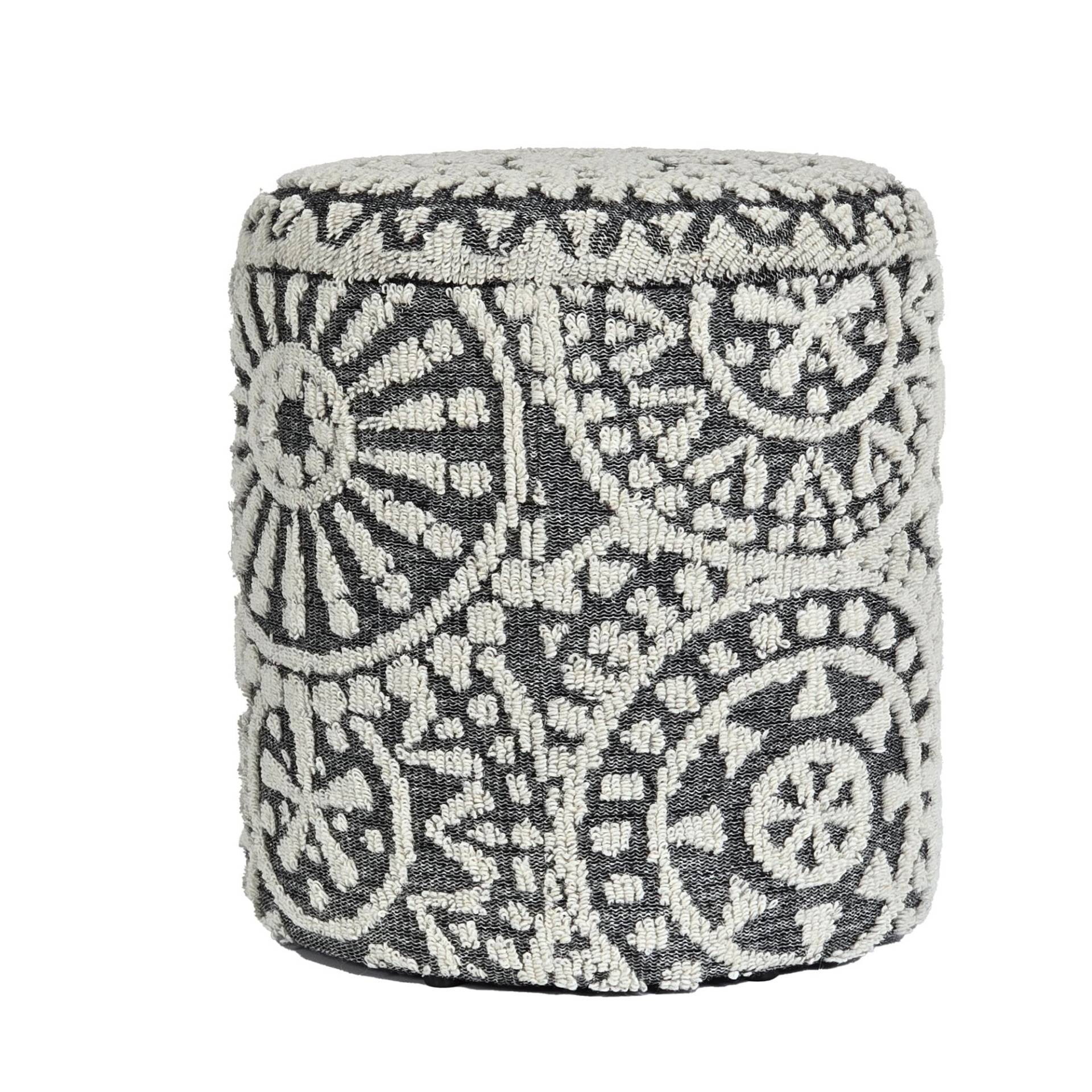 Sitzhocker rund Ø40x45cm Wolle Grau-Creme mit Stauraum Boho Design von Wohnling