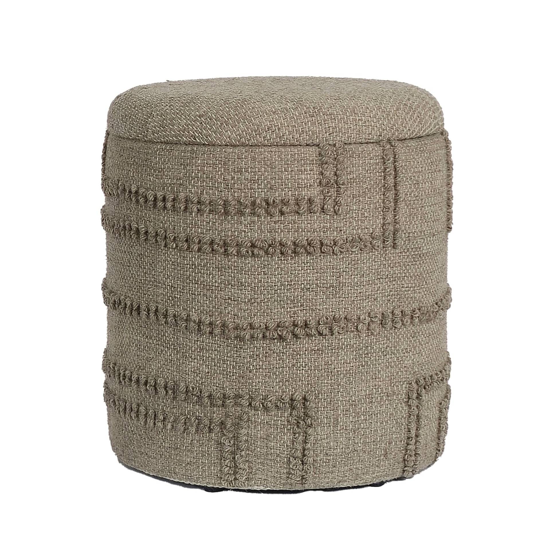 Sitzhocker rund Wolle Braun Ø40x45cm mit Stauraum abnehmbarer Deckel Boho Design von Wohnling