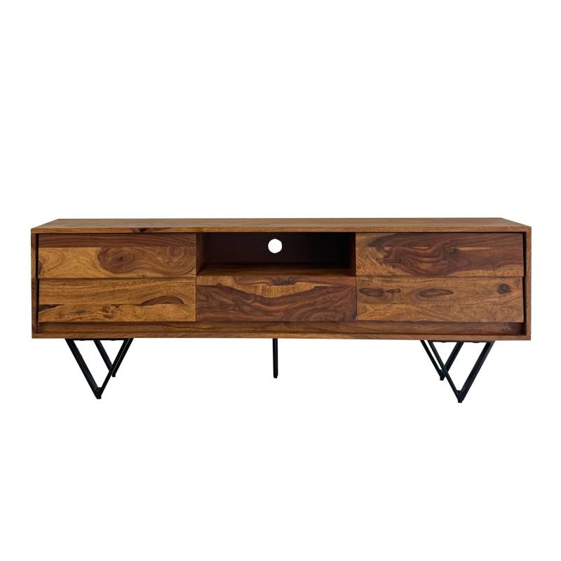 TV Lowboard Sheesham Massivholz 160cm Türen Schublade Fach Kabeldurchlass Industrial Design von Wohnling