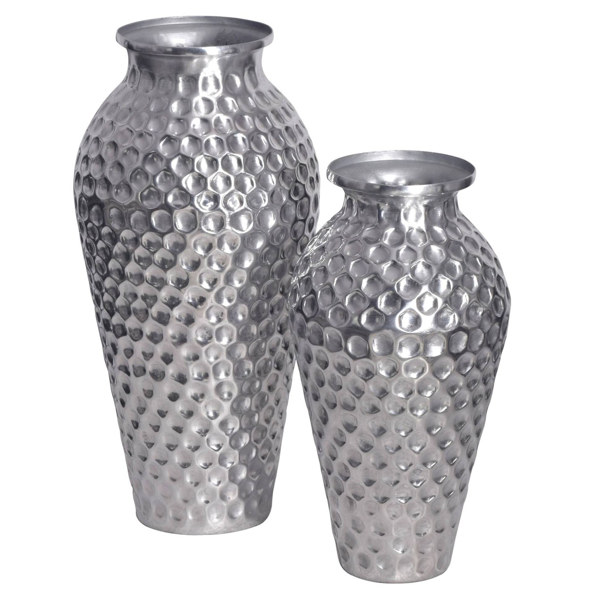 Vase 2er Set Aluminium Silber Amphore Modern Tischvase Handgefertigt von Wohnling