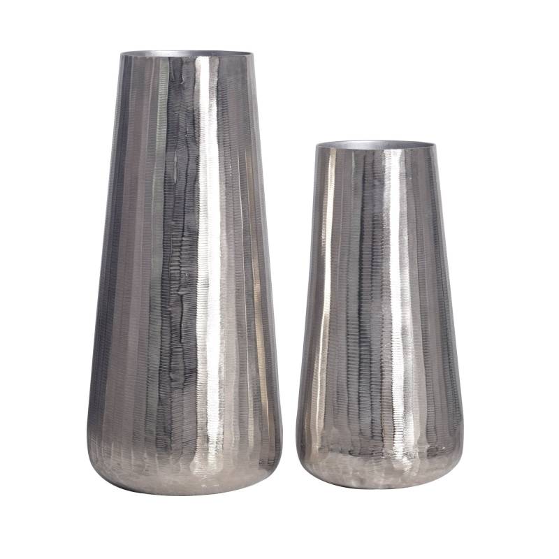 Vase 2er Set Aluminium Silber Rund Modern Handgefertigt Tischdeko von Wohnling
