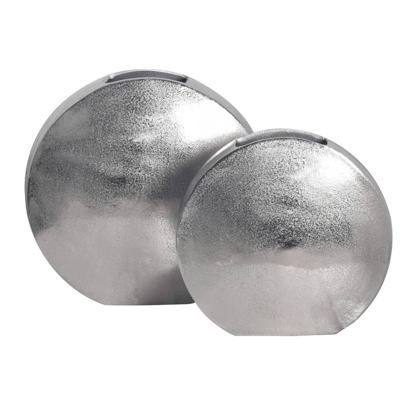 Vase 2er Set Aluminium Silber Rund Modern Tischvase Handgefertigt von Wohnling