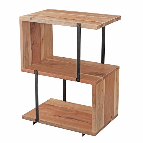 Wohnling Beistelltisch S-Form 45x60x30cm Akazie Metall Ablagetisch, Tischchen Wohnzimmer Industrial, Holztisch mit Metallbeinen, Dekotisch Holz von Wohnling