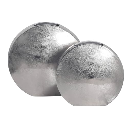 WOHNLING Deko Vase 2er Set Aluminium Silber Blumenvase Modern, Dekovase Rund 2-teilig für Blumen, Alu Tischvase Wohndeko Metall Tischdeko Handgefertigt von Wohnling