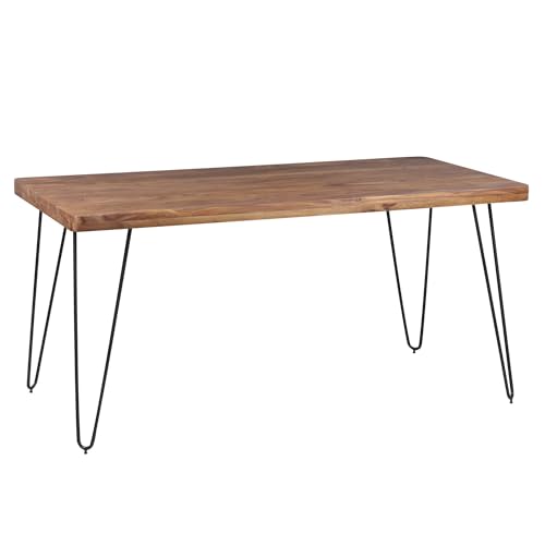 Wohnling Esstisch BAGLI Massivholz Sheesham 120 x 80 x 76 cm Esszimmer-Tisch Küchentisch modern Landhaus-Stil Holztisch mit Metallbeinen dunkel-braun Natur-Produkt Massivholzmöbel von Wohnling