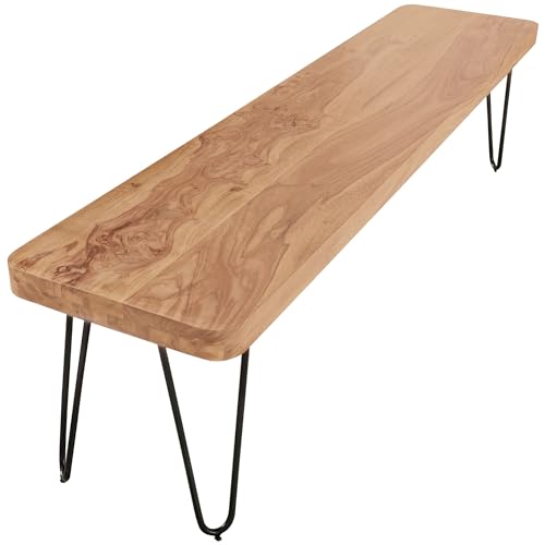 WOHNLING Esszimmer Sitzbank BAGLI Massiv-Holz Akazie 120 x 45 x 40 cm Design Holz-Bank Natur-Produkt Küchenbank Landhaus-Stil dunkel-braun Bank 3-Sitzer für innen ohne Rücken-Lehne Echt-Holz unbehande von Wohnling