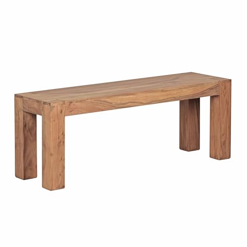 WOHNLING Esszimmer Sitzbank MUMBAI Massiv-Holz Akazie 120 x 45 x 35 cm Design Holz-Bank Natur-Produkt Küchenbank Landhaus-Stil dunkel-braun Bank 3-Sitzer für innen ohne Rücken-Lehne Echt-Holz unbehandelt von Wohnling