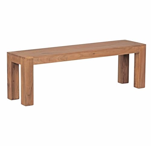 WOHNLING Esszimmer Sitzbank MUMBAI Massiv-Holz Akazie 140 x 45 x 35 cm Design Holz-Bank Natur-Produkt Küchenbank Landhaus-Stil dunkel-braun Bank 3-Sitzer für innen ohne Rücken-Lehne Echt-Holz unbehandelt von Wohnling